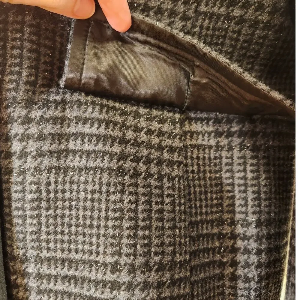 KATE SPADE NWT Sparkle Houndstooth Wool Blend Peacoat, Size Small